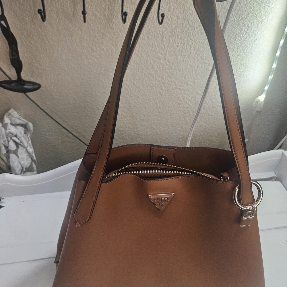 Guess Tan Leather Shoulder Bag